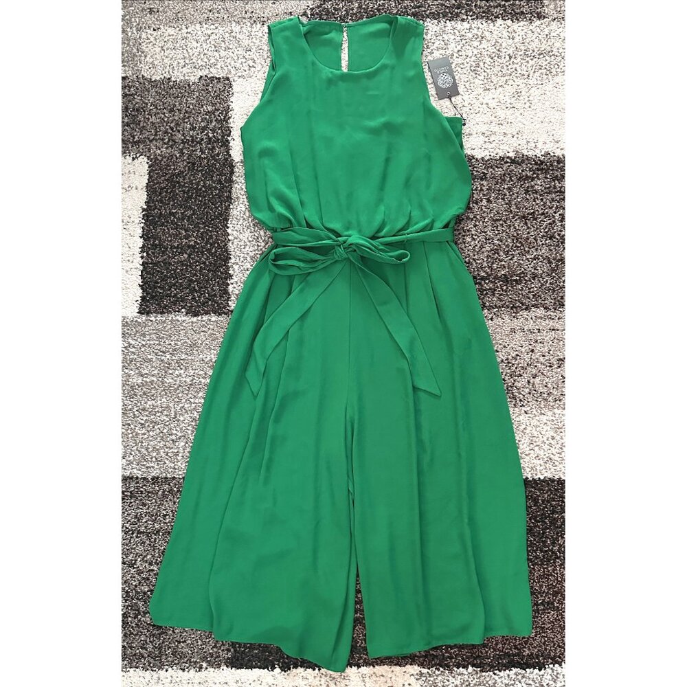 VINCE CAMUTO (Size 14) Green Sleeveless Blouson Cropped Belted Jumpsuit Gaucho